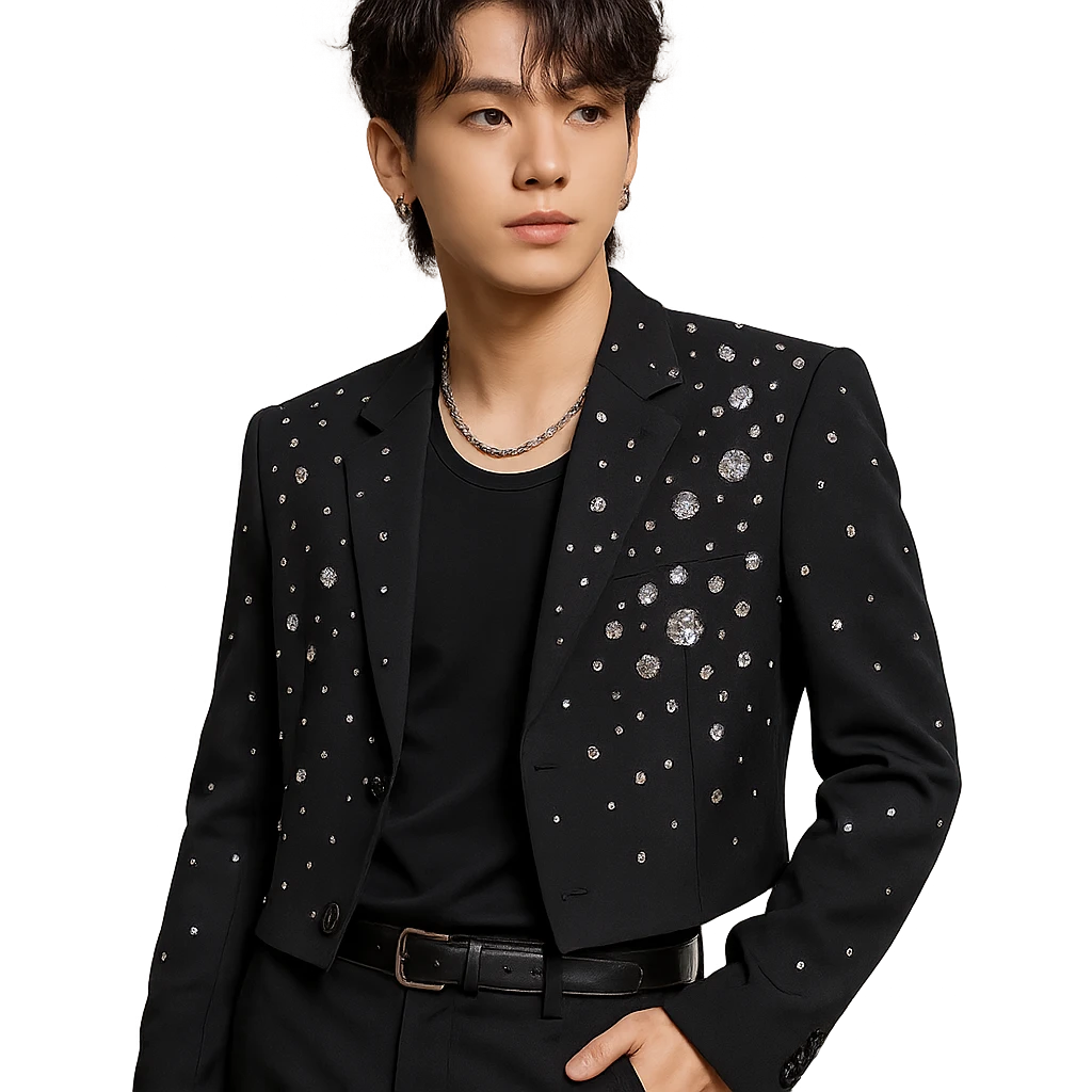 kpop idol star with crystal gems, fashionable emoji