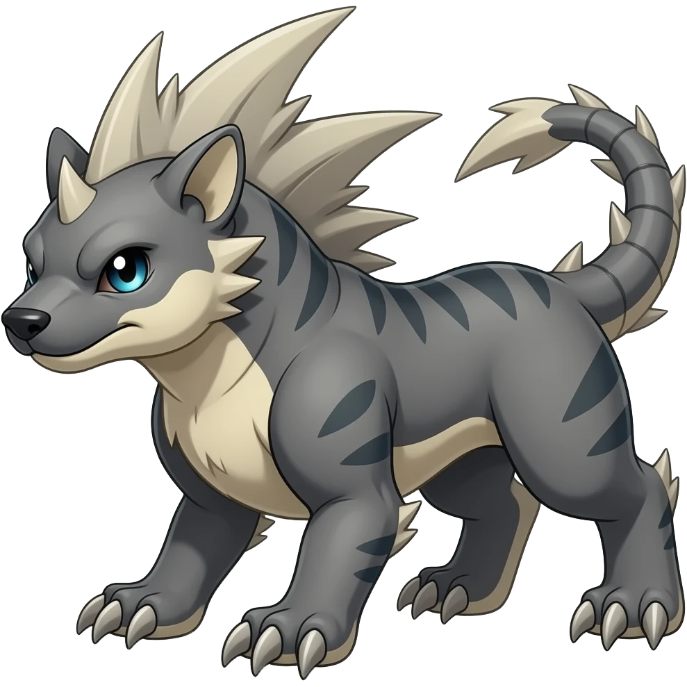 4-legged, clawing, sharp, spiky, cool, badass, angry, edgy Sergal-Sharpedo-Latios-Canine-Garchomp-Nargacuga-Silvally-Vaporeon-fusion-hybrid-creature, full body emoji