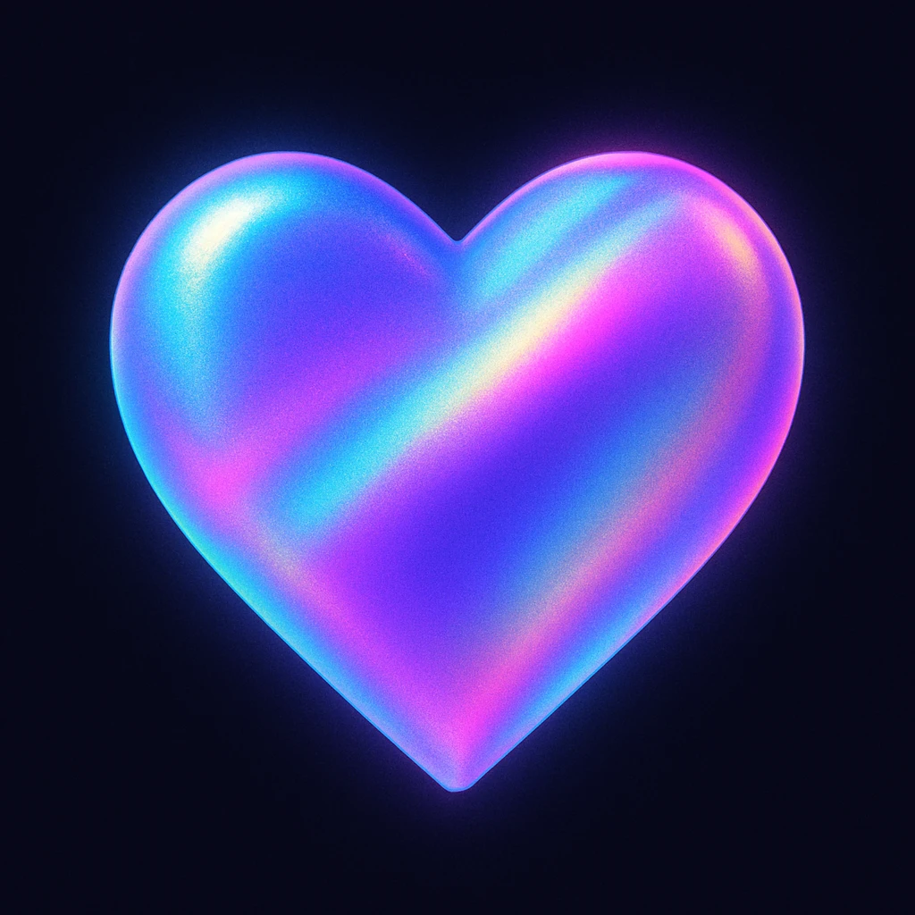 heart with a holographic shimmer, digital illustration emoji