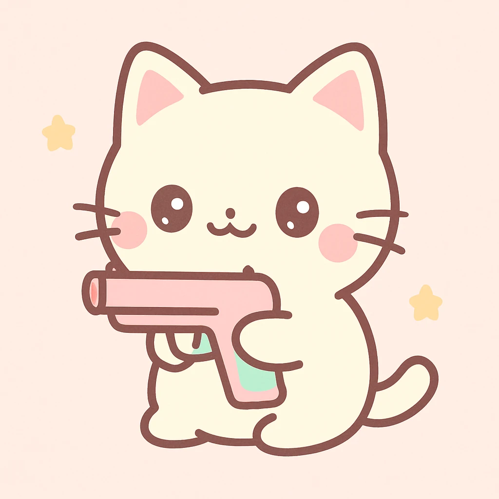 cute little cat holding a gun, simple background emoji