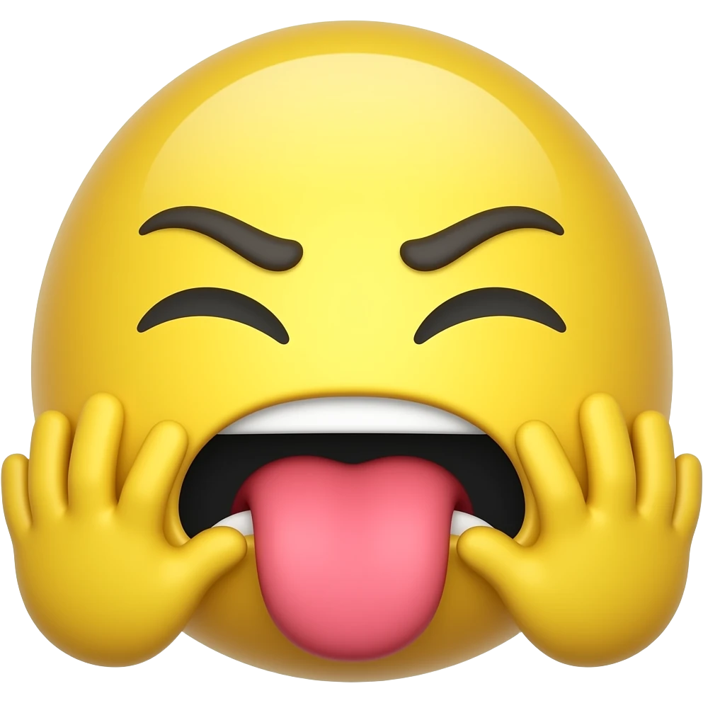 Yellow Emoji face sticking tongue out while choking itself With its hands emoji