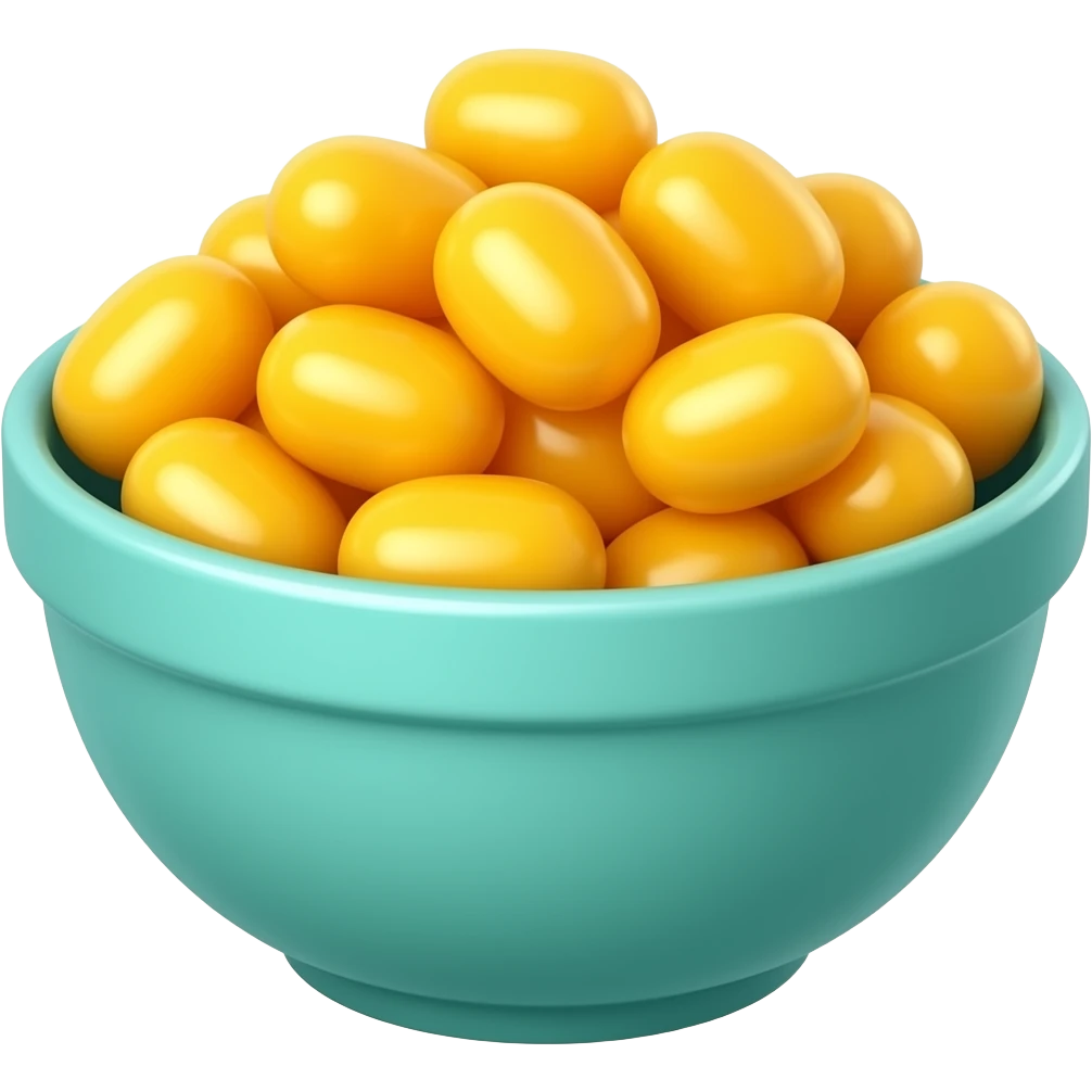 super realistic teal bowl of yellow jelly beans emoji