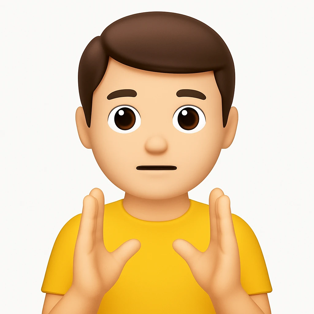 A 3D emoji in iOS emoji aesthetic style of a cartoon person holding both hands straight and parallel to each other in front of their body, palms facing each other to show a narrow or small distance, neutral expression, glossy Apple-style design, clean white background emoji