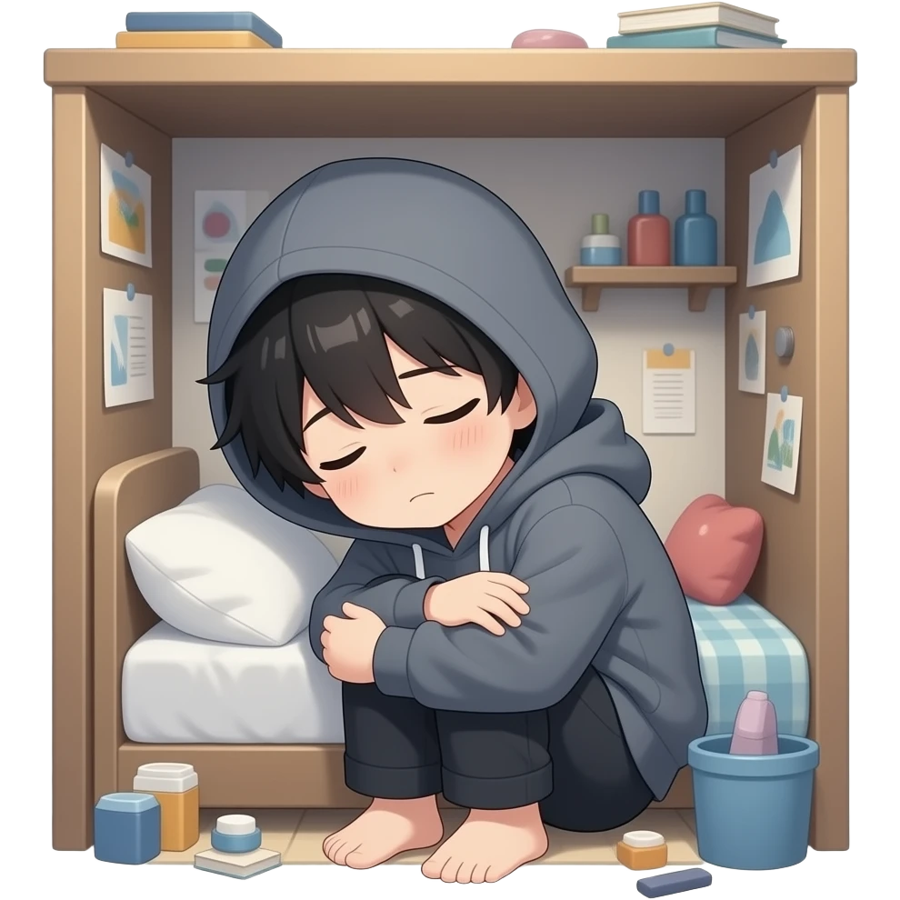 lonely anime boy curled up emoji