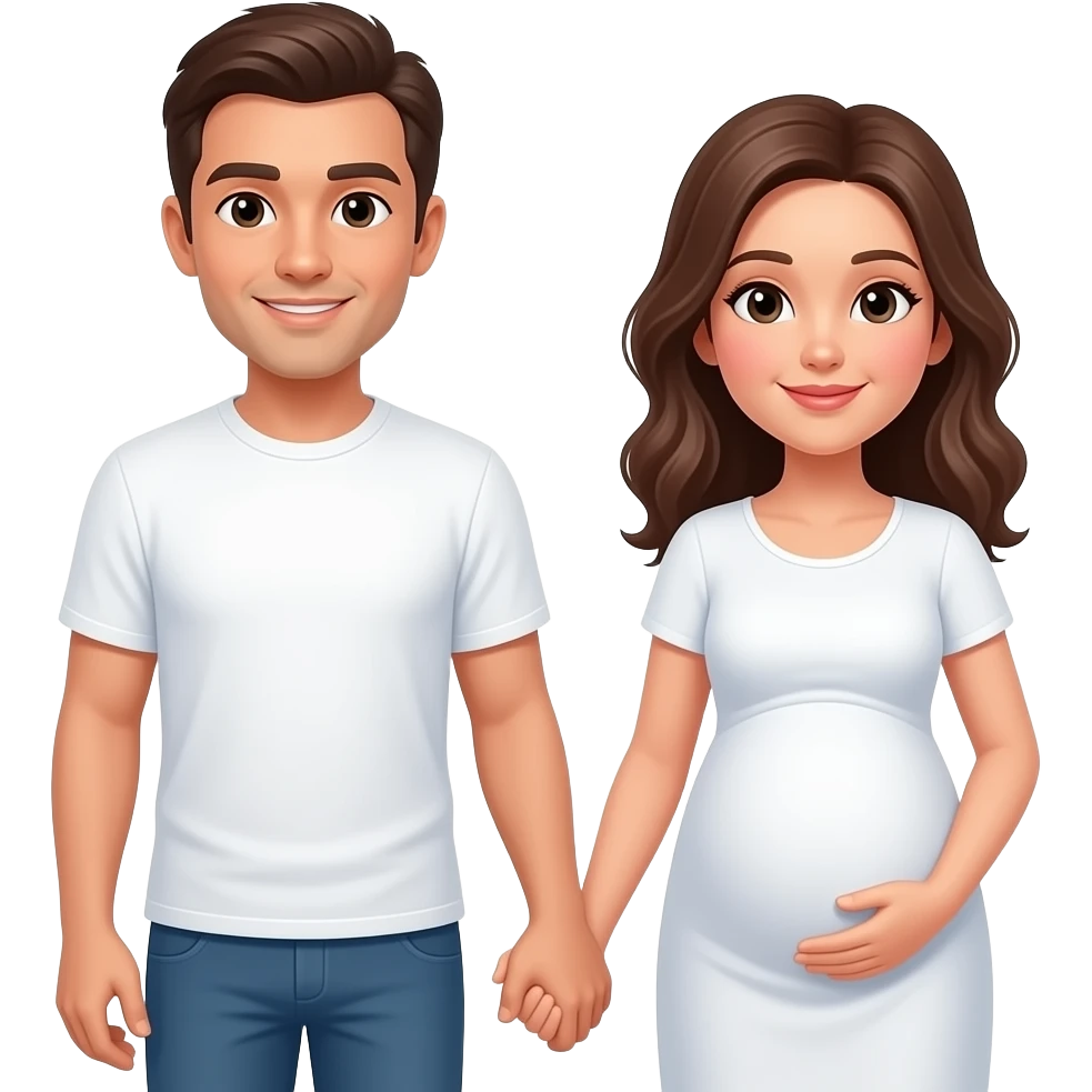 Hombre y mujer embarazada agarrados de la mano ropa color blanca emoji
