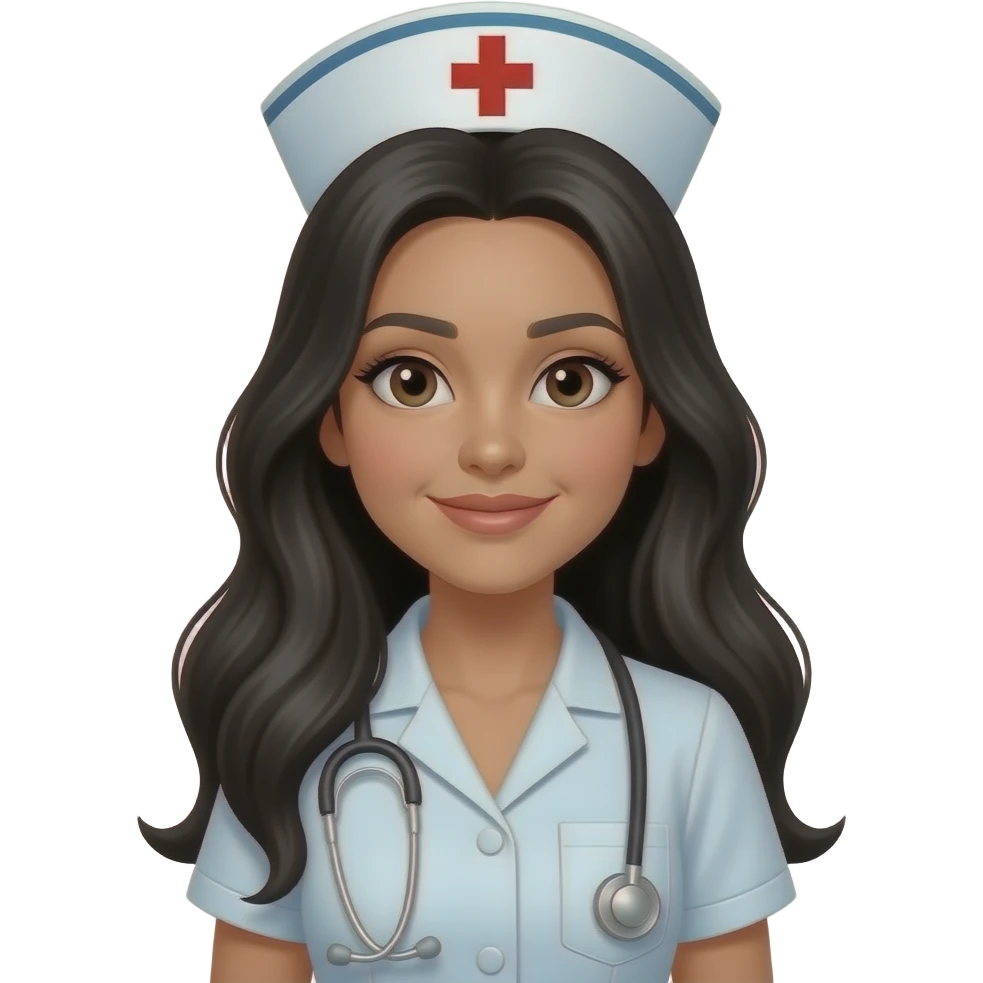 Tan nurse with scrubs long black hair emoji | AI emoji