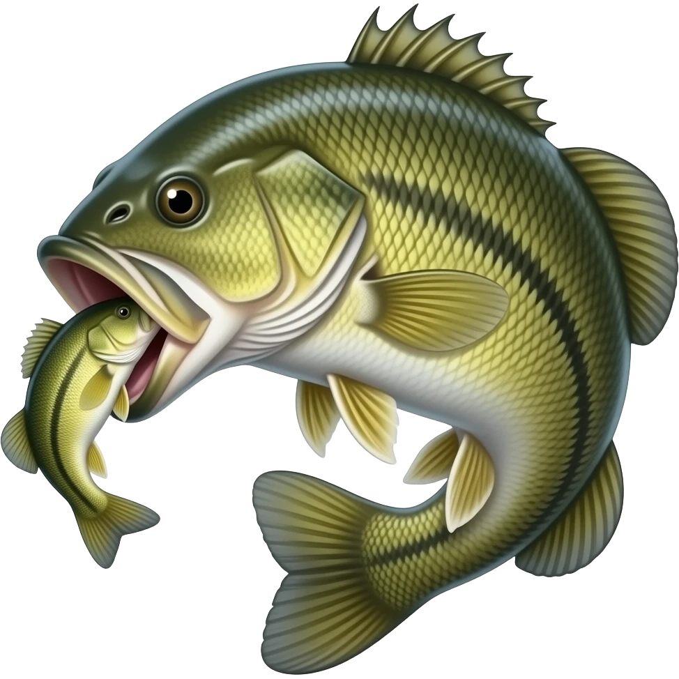 a bigg laregmouth bass fish with another bass in its mouth emoji