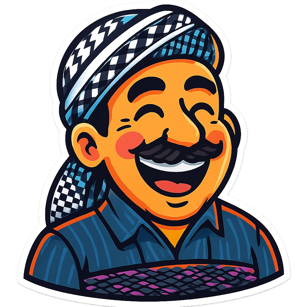 Create a cartoon sticker with a happy and joyful expression in the style of Flux Kontext Pro, with a transparent background. The style is vibrant and pop colors icons with a cartoonish, colorful, and lively look. emoji