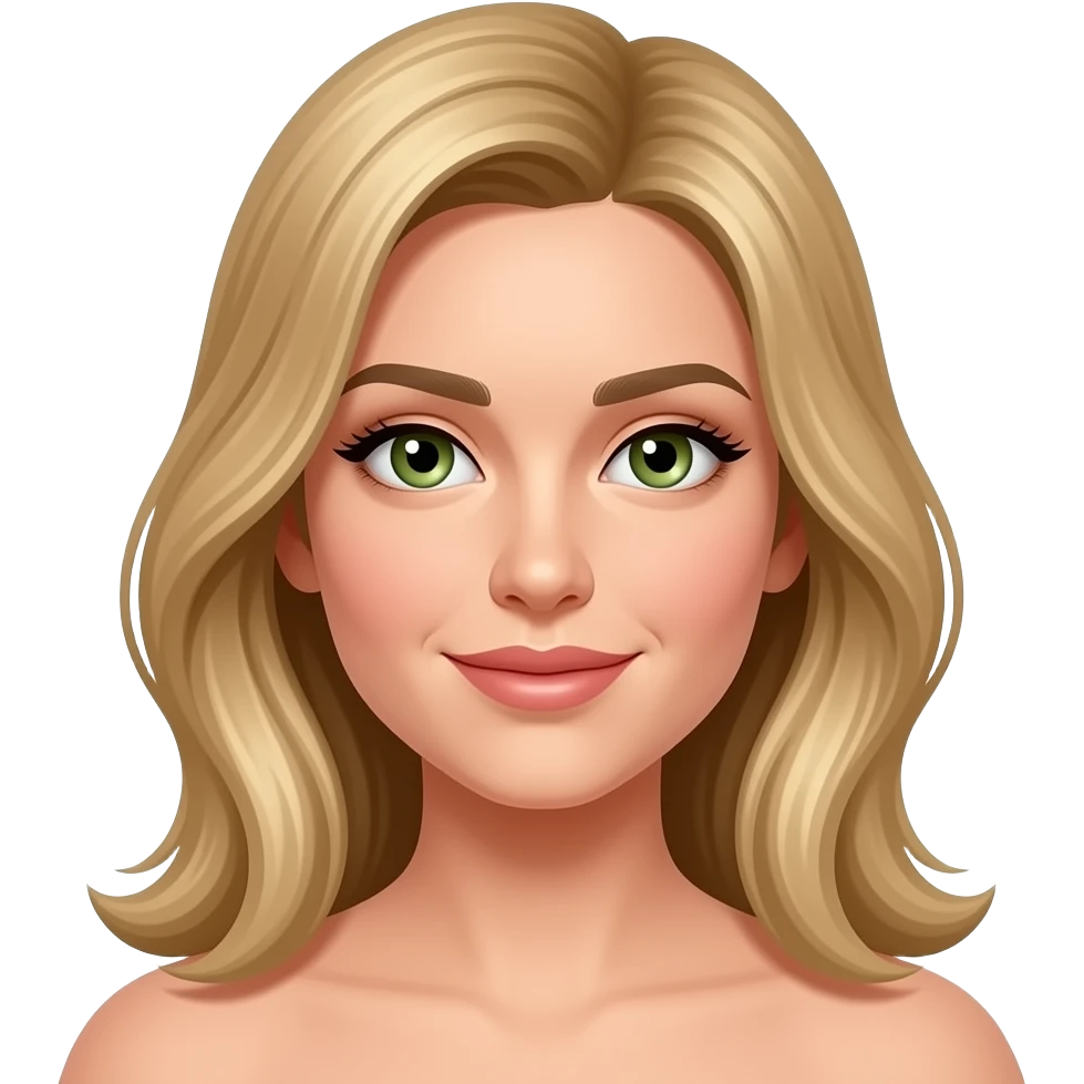 add longer blond hair that's down to her shoulders, green brown eyes emoji