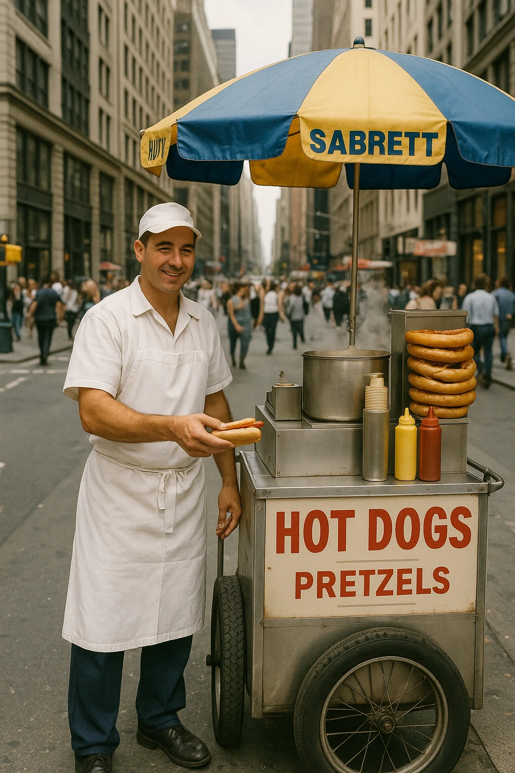 hotdog seller in New York with cart emoji