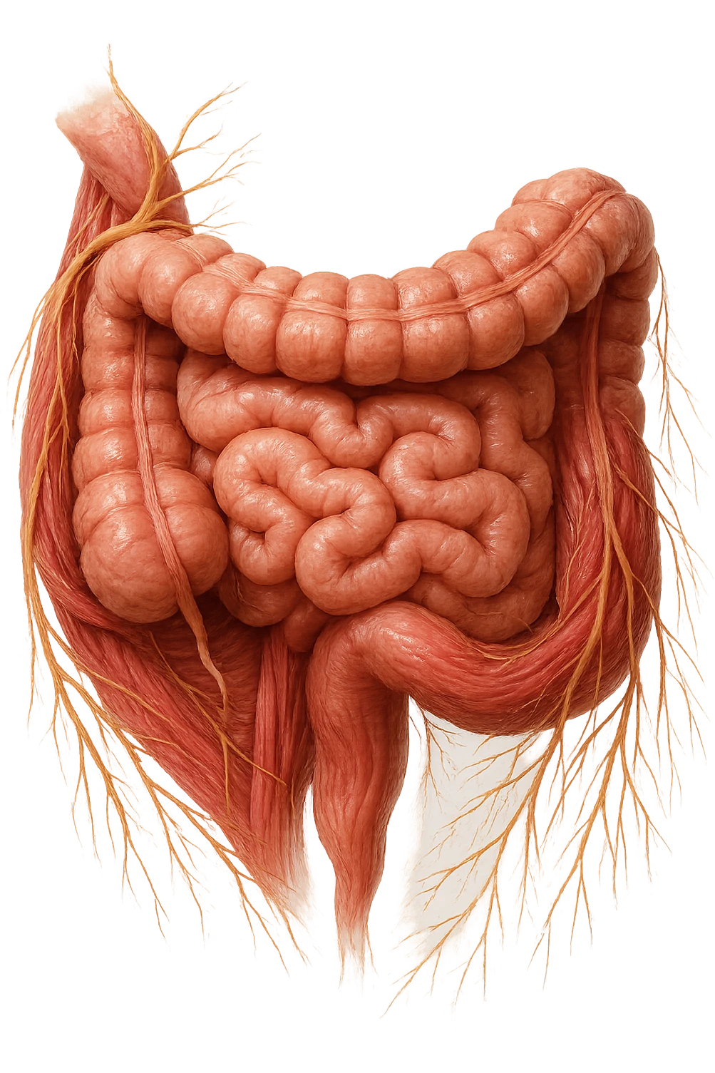 intestino, nervi e un tessuto muscolare sono collegati, iperrealistico 4k emoji