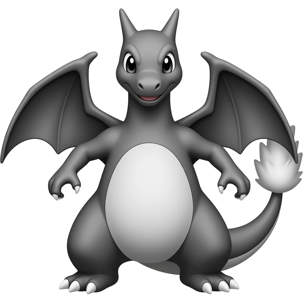 black and white monochromatic charizard emoji