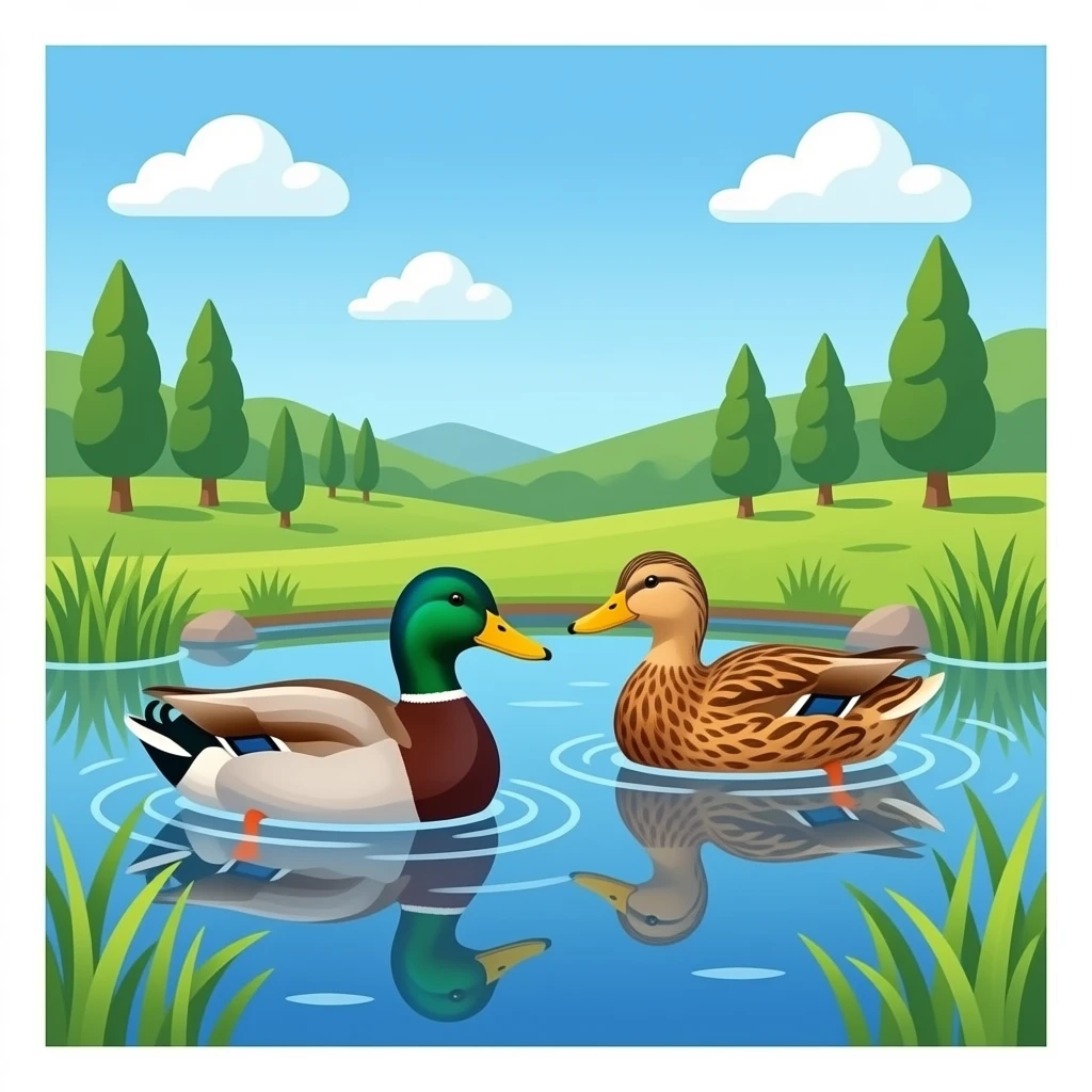 Two ducks flapping and floating in a pond emoji