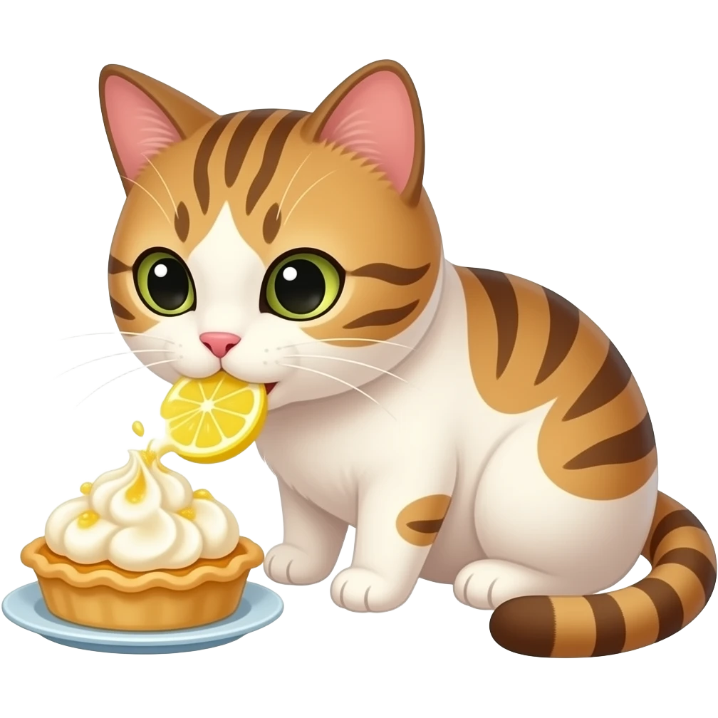Japanese style cat eating lemon meringue pie emoji