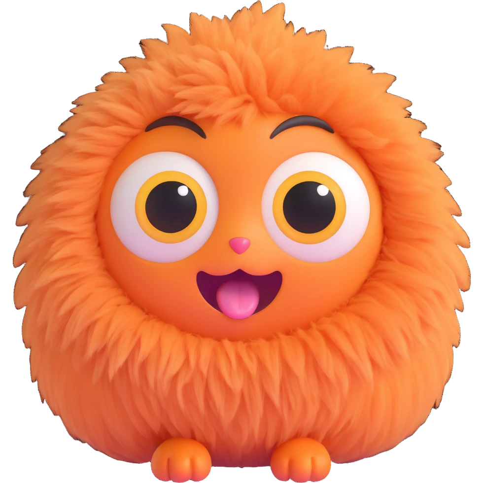 chussel, cute fluffy creature, big eyes, winking emoji
