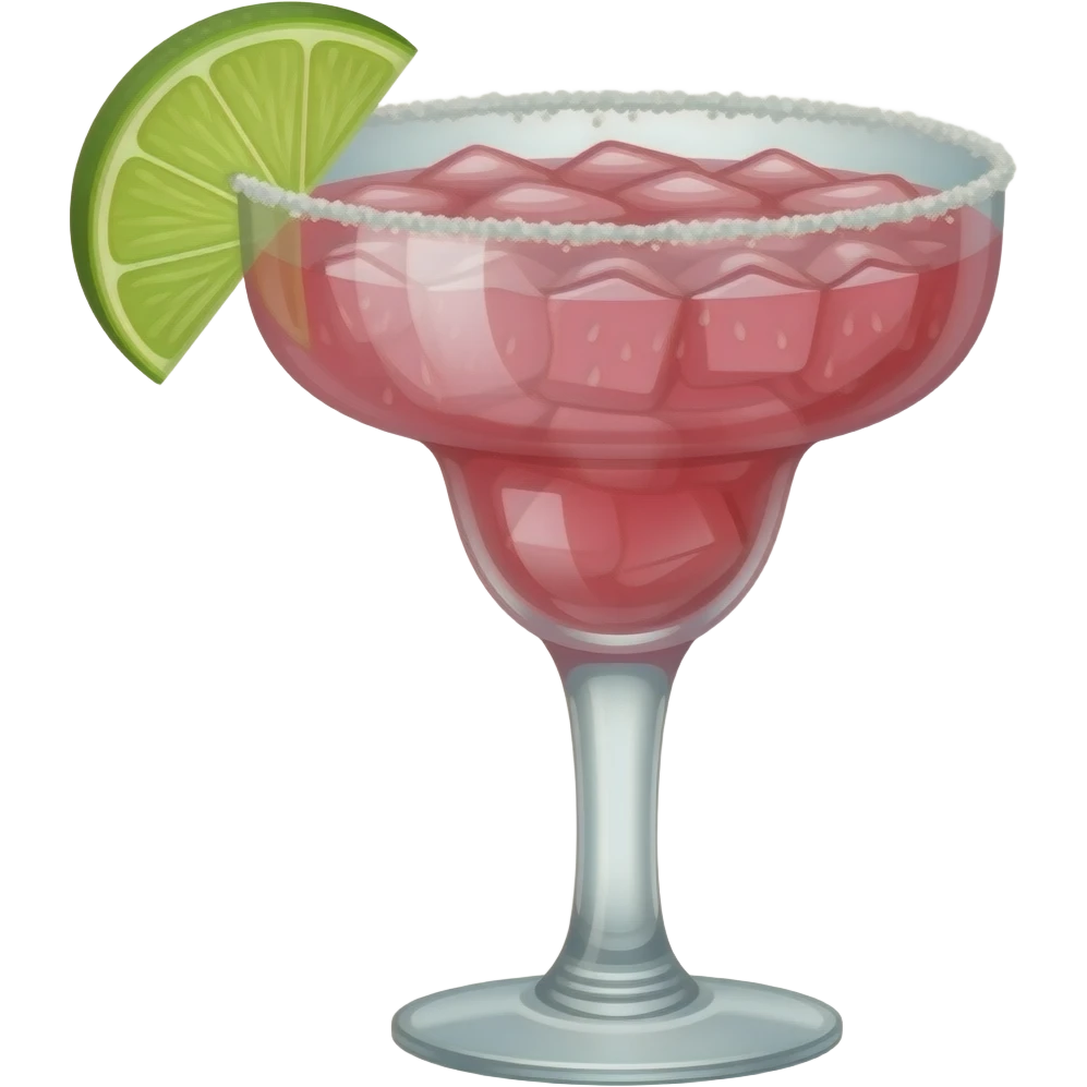 Pink margarita with one lime slice on the glass and salt in the rim emoji
