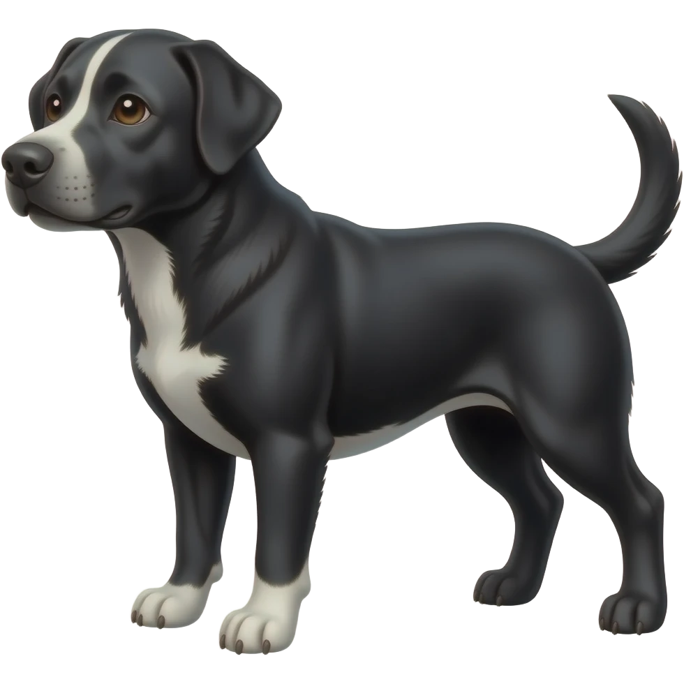 black labrador type dog with a white chest longer legs and even pointier nose white toes emoji