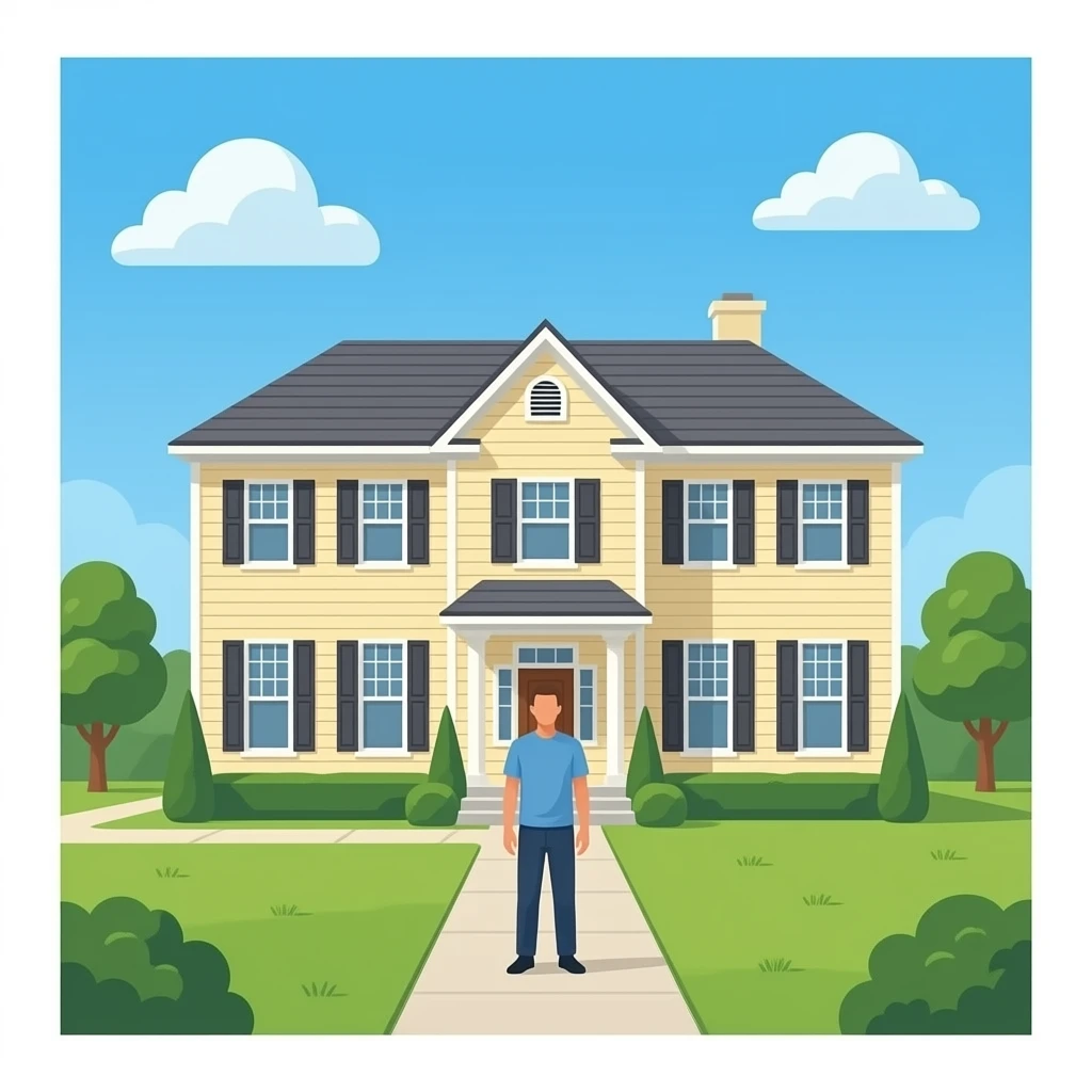 una casa grande con una persona pero con cuerpo emoji