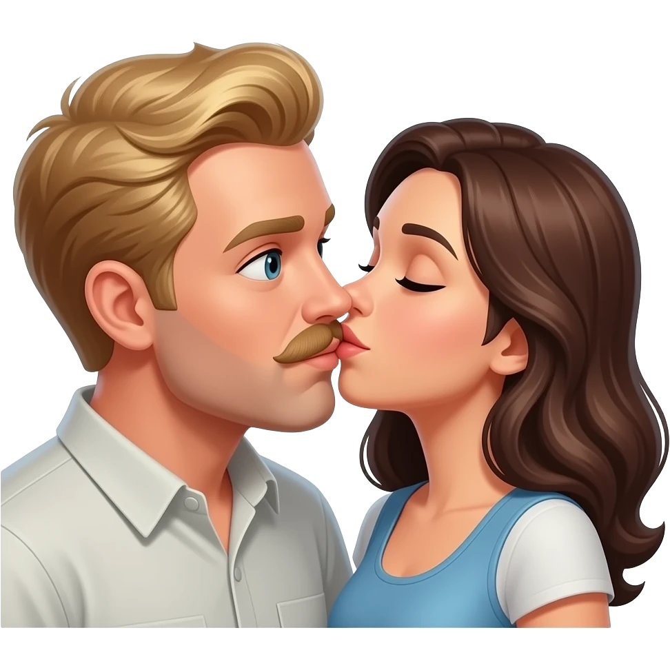 Blond man with a moustache kiss his brunette wife emoji