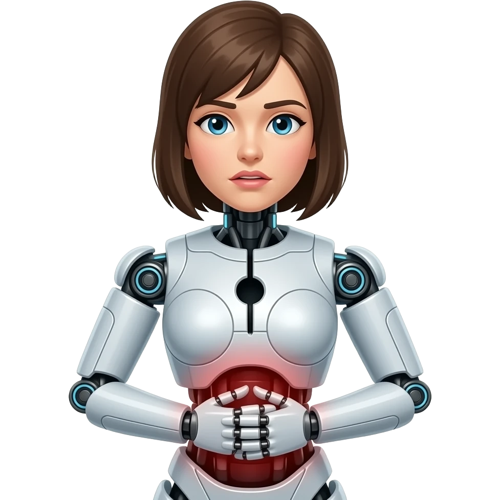 Female robot human with stomach ache emoji