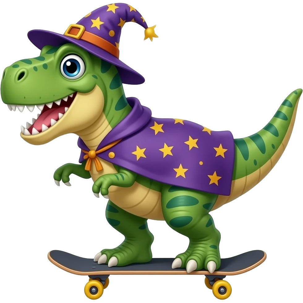 dinosaur wizard riding a skateboard emoji