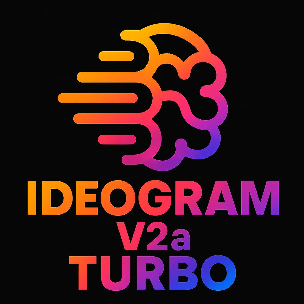make a non gradient solid but colorful text of "Ideogram V2a Turbo", black background, add this logo too, make it good art for this emoji