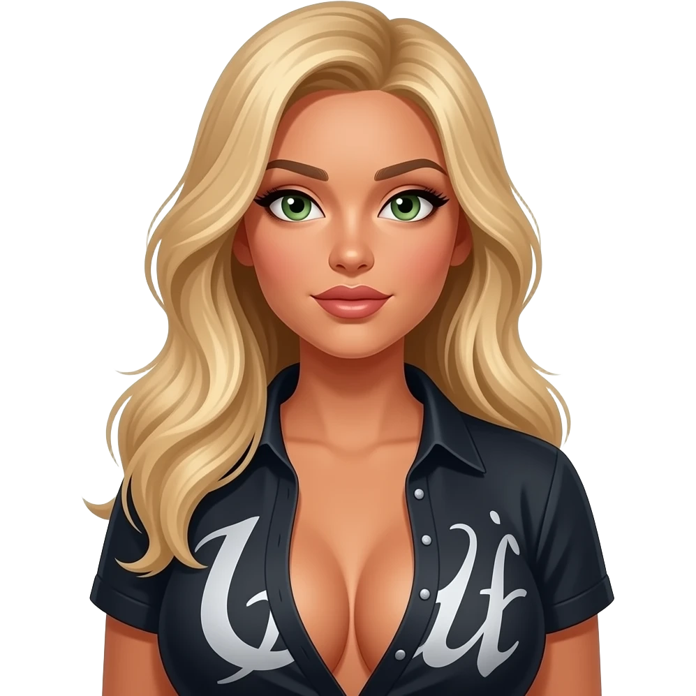 Green eyes tan big boobs kkblong blonde hair Linda hair sexy ink shirt emoji