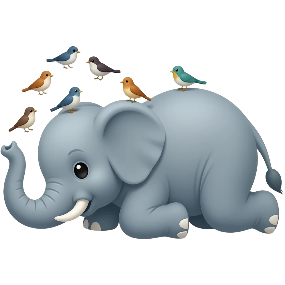 a little elephant fell down on the floor and little birds revolving around elephants head emoji