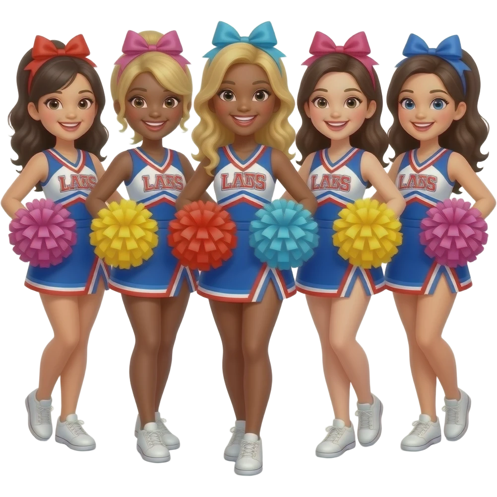 TCheerleaders are beautiful and cute, wearing brightly colored bows. emoji