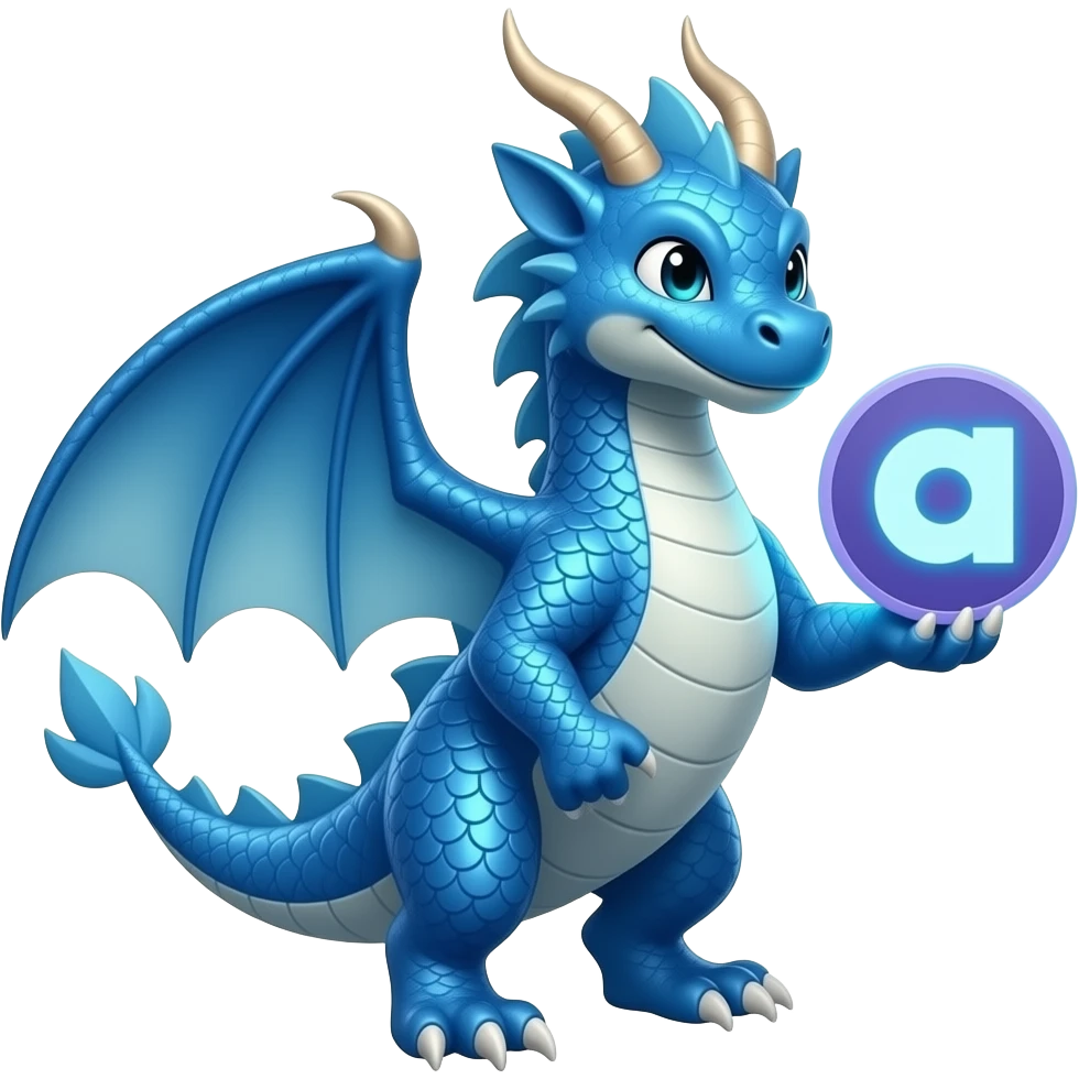 Blue dragon holding twitch logo looking right emoji