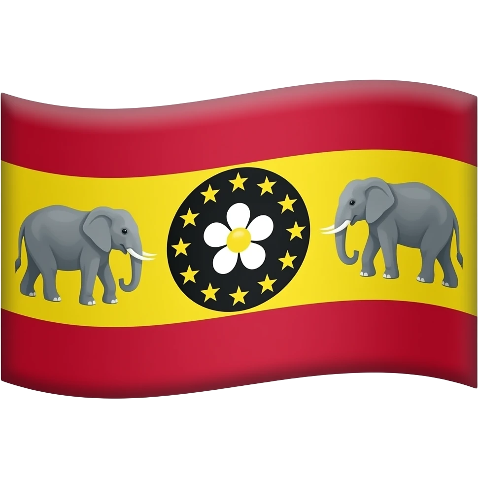 Describe the emoji is flag in the three colours one upper red middle yellow lower red in the middle yellow you create that one circle that circle had 28 stars and two elephants are one in left and another in right flee flower in centre emoji