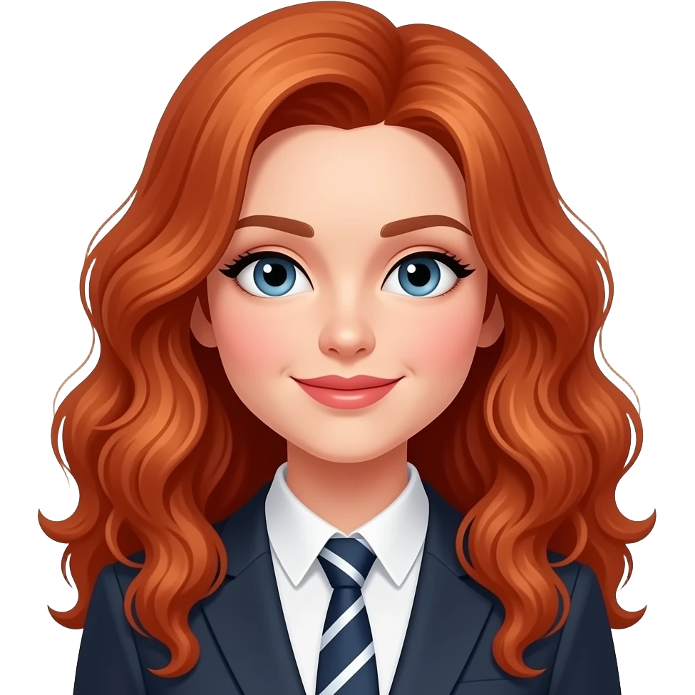 white collar woman with tie, long curly red hair emoji