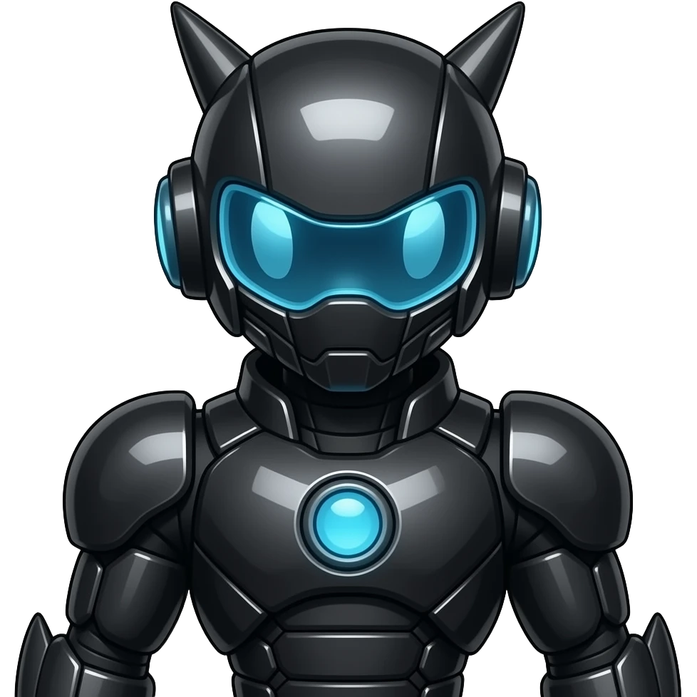 a shiny black Genesect-Flygon-Raptor-Fakémon—hybrid with a futuristic visor-helmet full body emoji