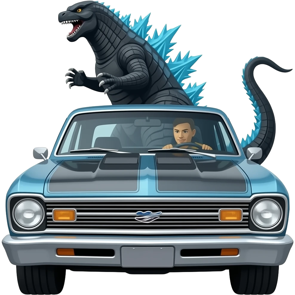 GODZILLA DRIVING 62 CHEVY II NOVA emoji