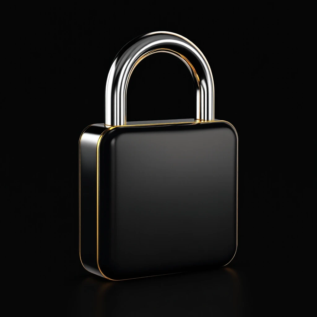 Photo of a 3d glossy padlock, black solid background, 3d render emoji