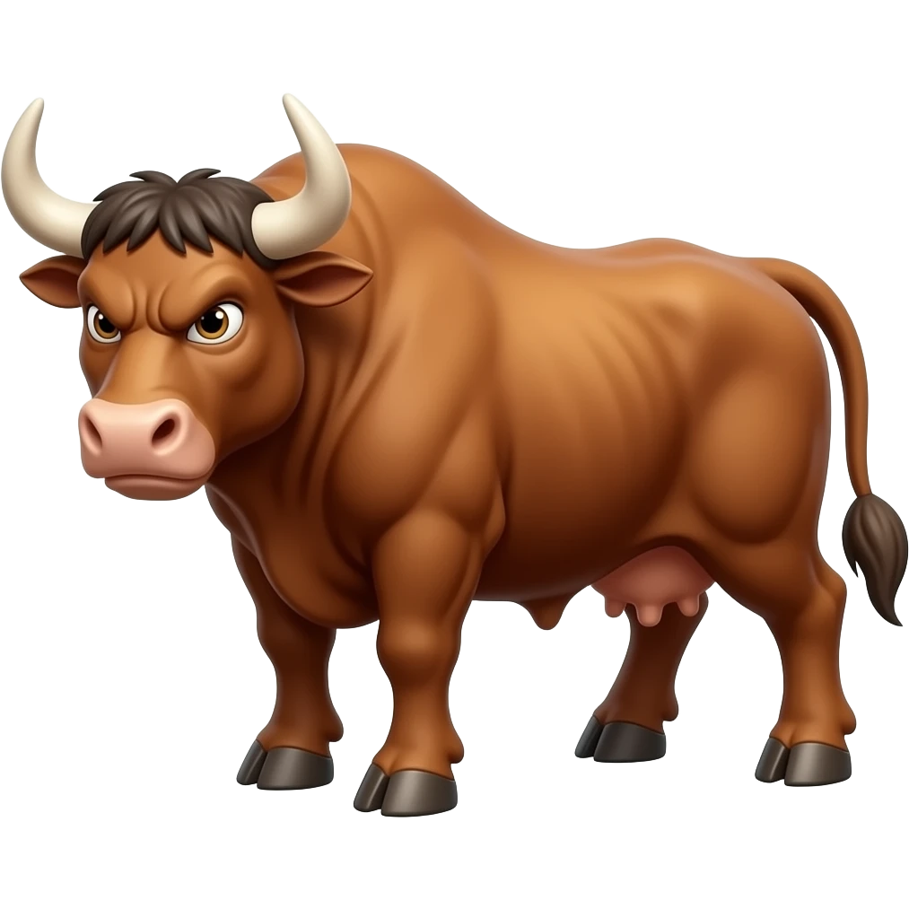 Bull's Tavern: stylish 3D emoji style, glossy surface, soft shadows, white background, centered, no text, angry bucking  bull character, amber color emoji