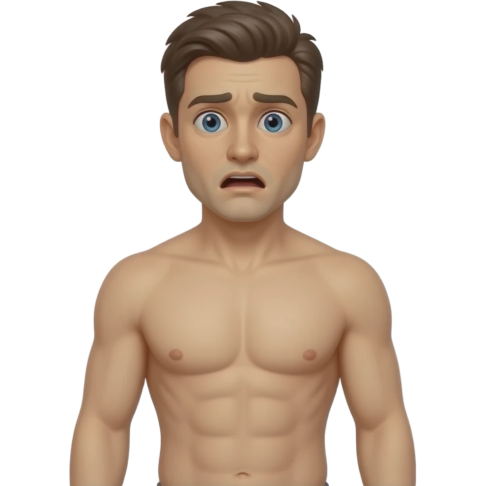 Naked man standing looking scared full body no pants emoji