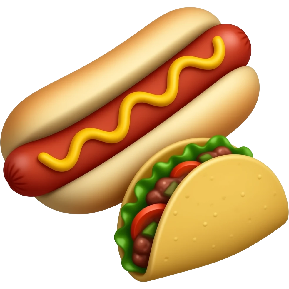 Hot dog without a bun next to  a taco emoji