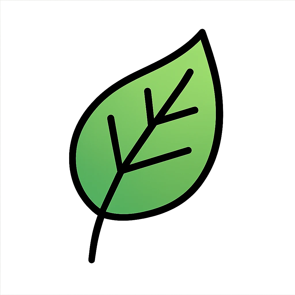 green leaf icon with subtle gradient, black outline, modern color icon style emoji