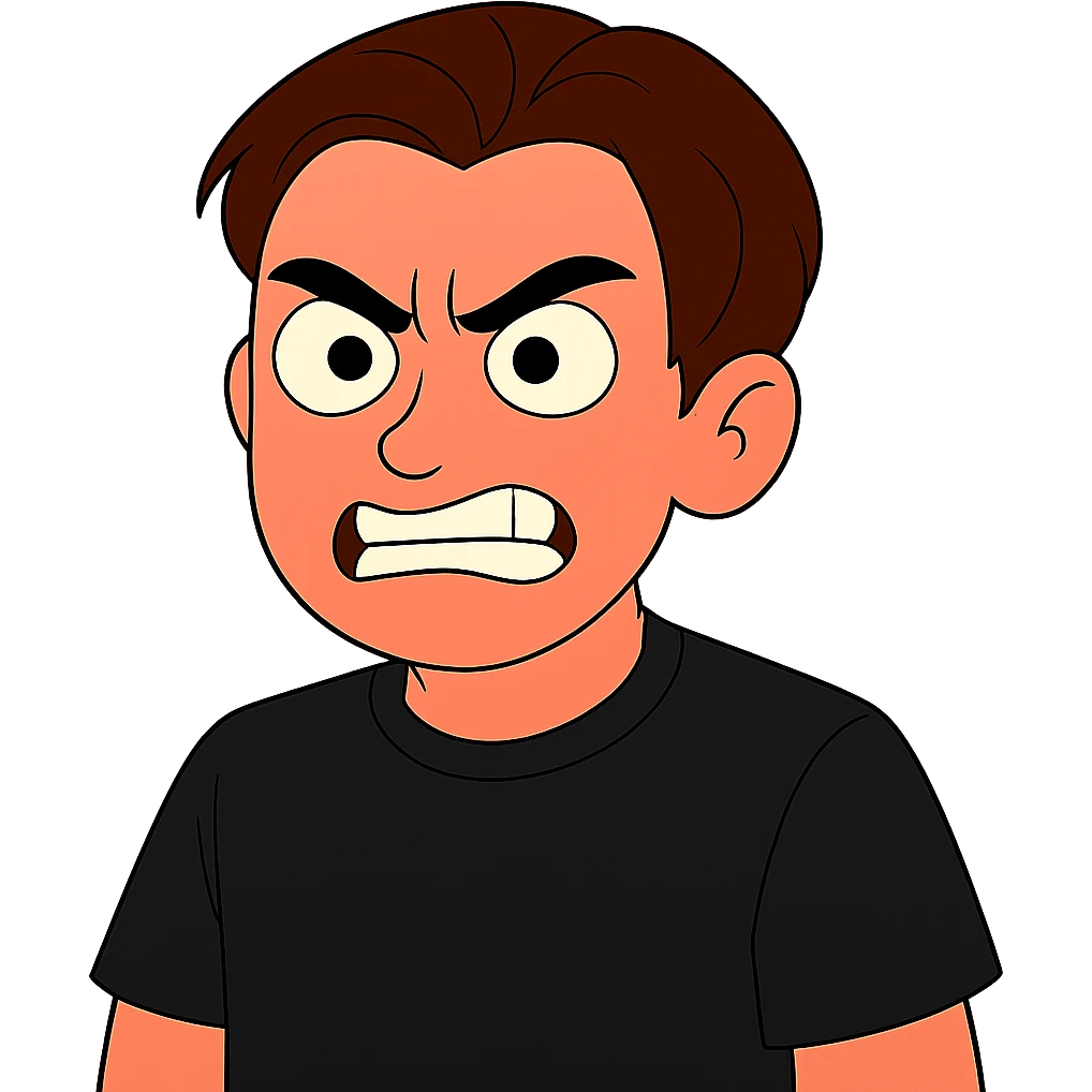 Change the hair color to a rich brown shade matching the fourth image, keep the shirt black, everything else the same, transparent background, maintain the original style and details. emoji