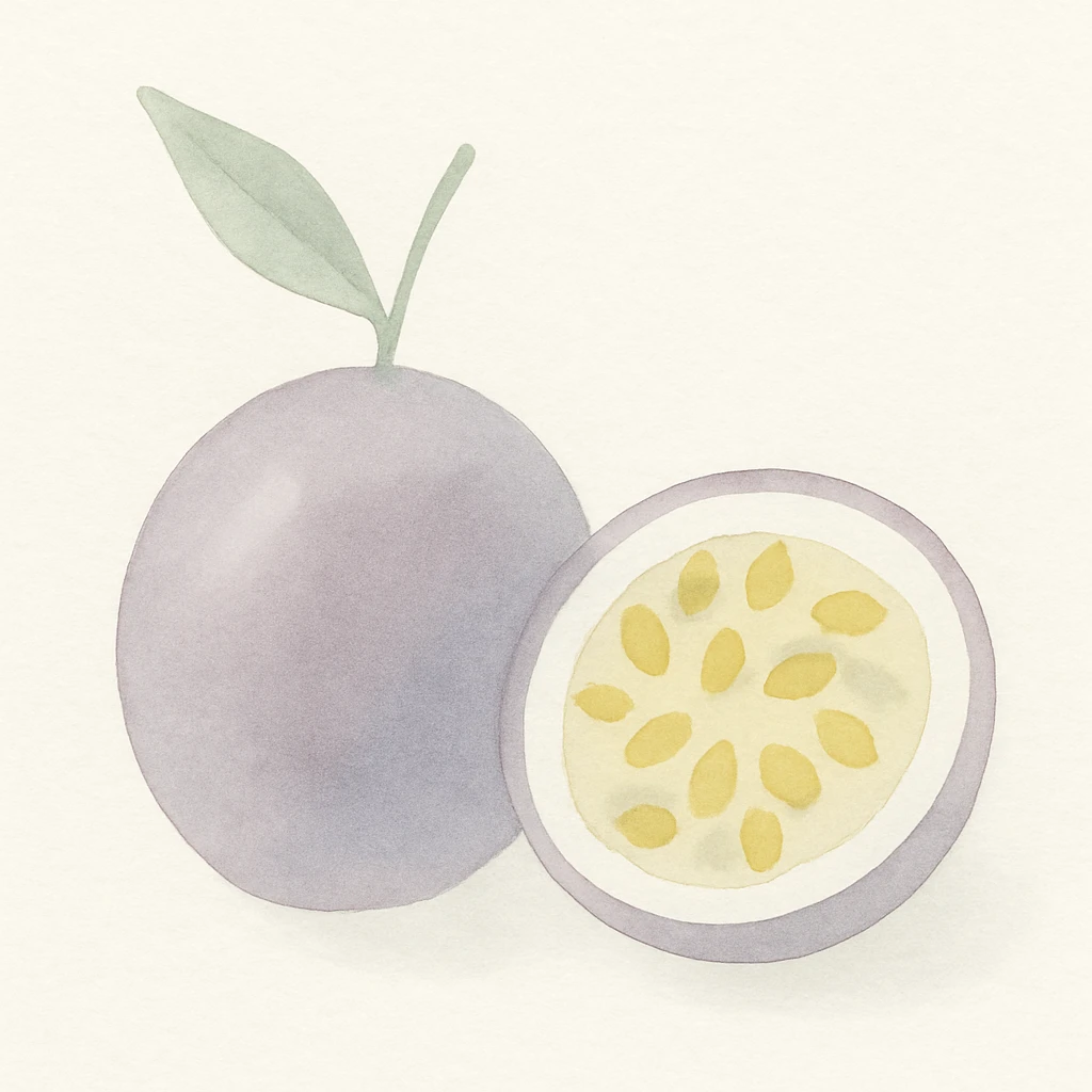 a watercolor-style passionfruit, soft edges, artistic emoji