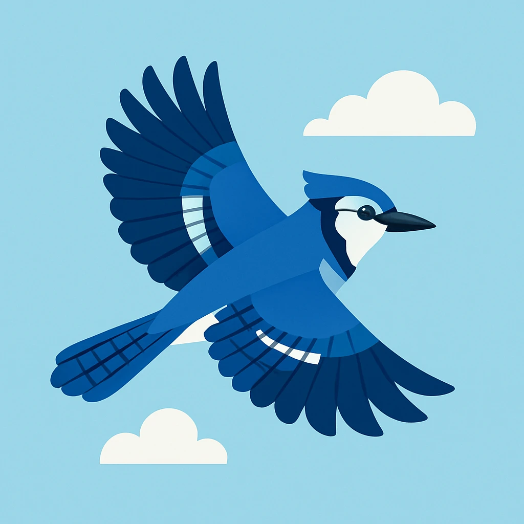 Flat design style blue jay in the sky emoji