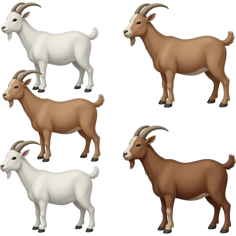 Hazme seis cabras de colores blancos y marrones. Tienen que estar las siete juntas. emoji