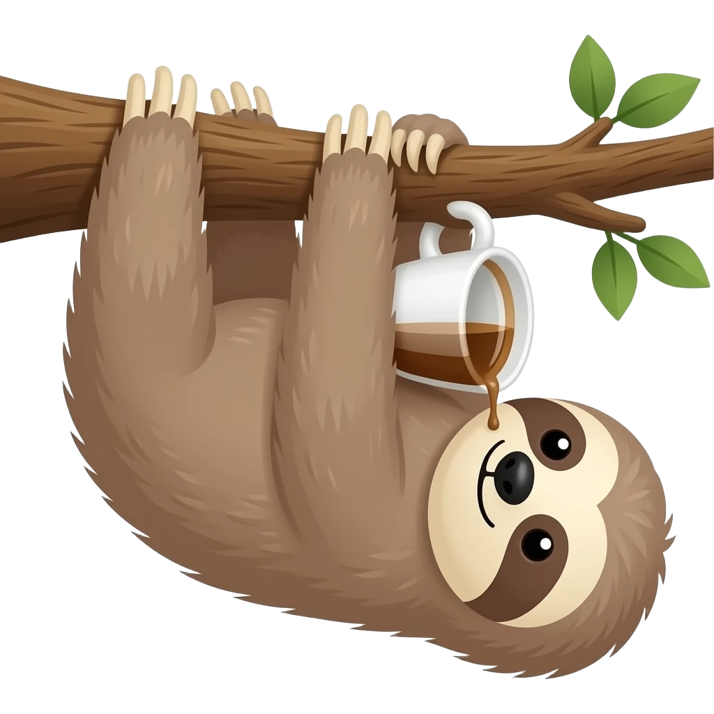 sloth drink coffee on the tree upside down emoji