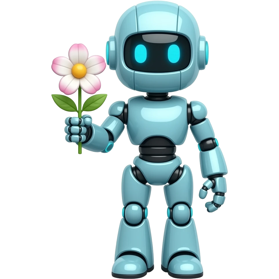 Robot holding flower emoji