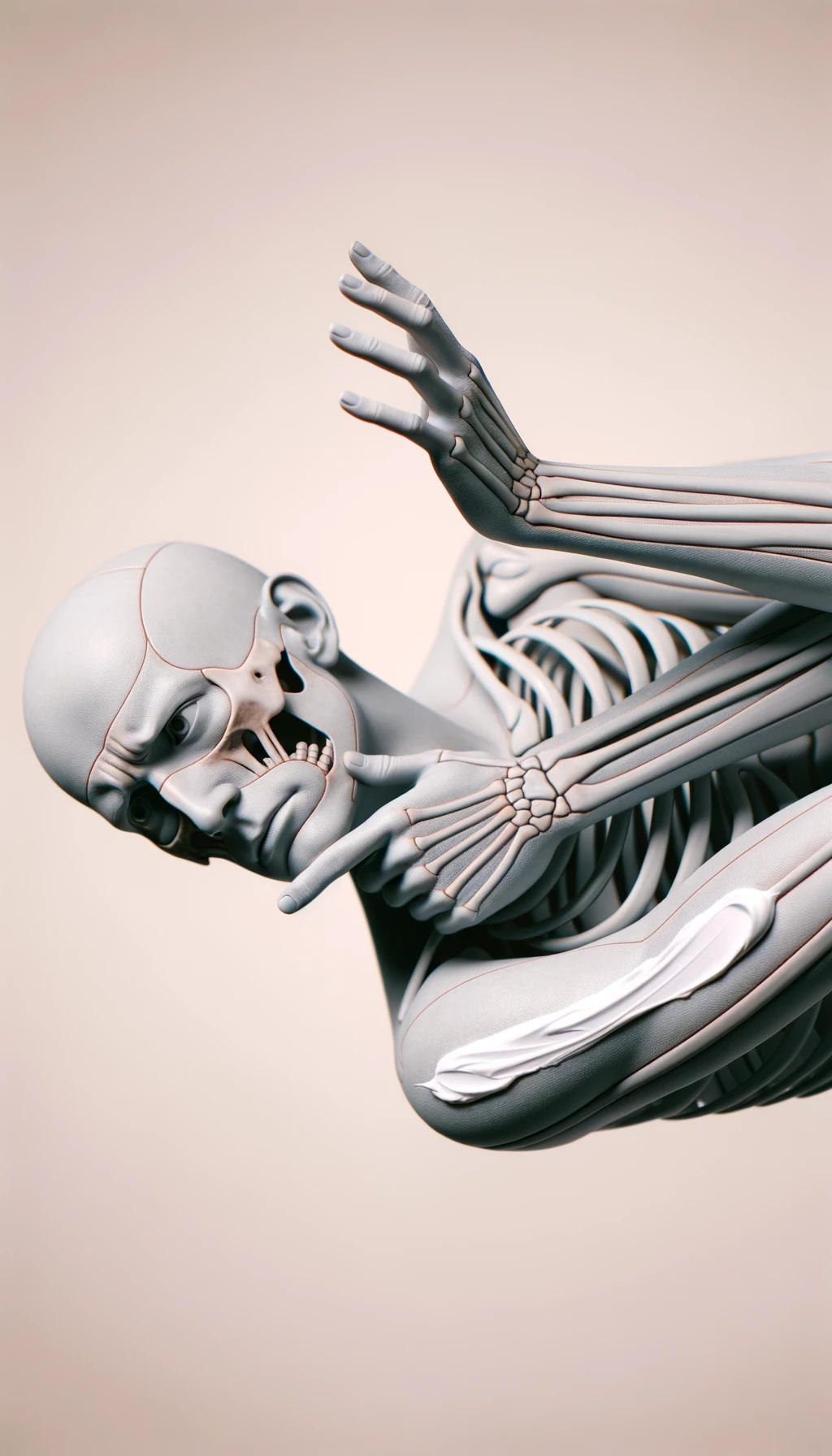 corpo umano anatomico cON UNA CREMA SUL BRACCIO PER PROTEGGERSI DAL SOLE, CON ESPRESSIONE DUBBIOSA IN VOLTO, sfondo neutro chiaro emoji