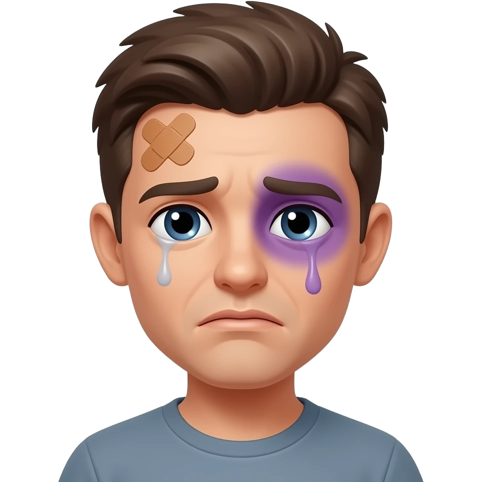 Emoji With Purple Punch Eye And A Band-Aid In The Forehead About To Cry emoji