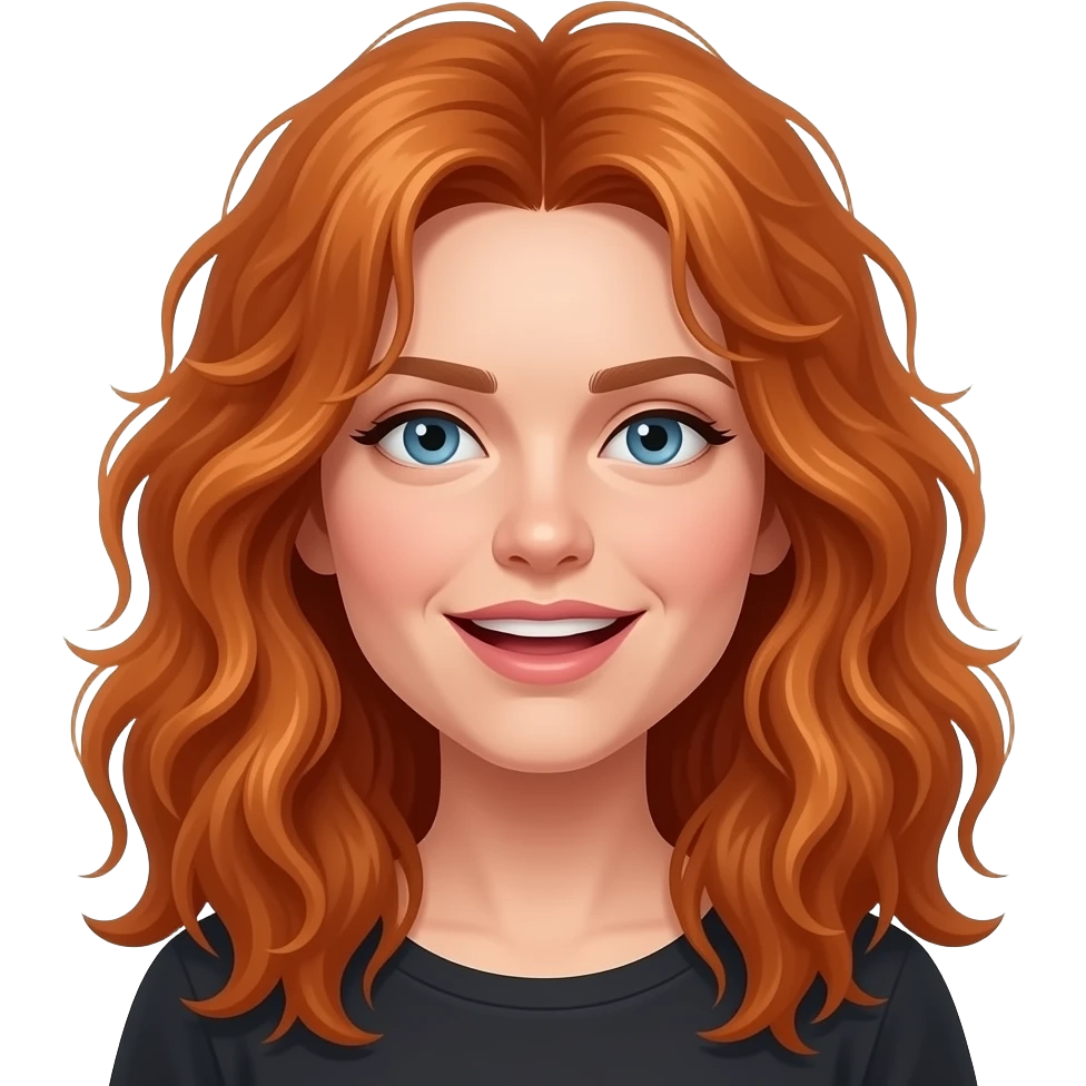 Emoji of an Adult female with long messy ginger hair and looks intoxicated emoji