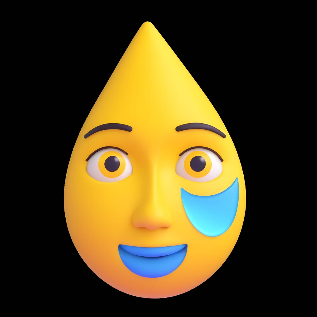 3D rendered emoji of a sad yellow face, teardrop, high quality photorealistic, smooth shading, intricate details, bright colors, clean background emoji