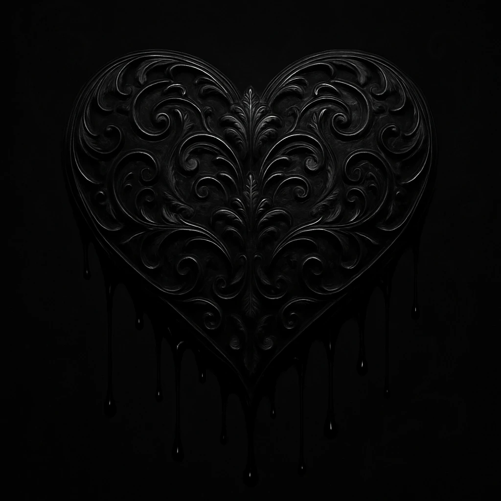 gothic heart with dripping black paint emoji